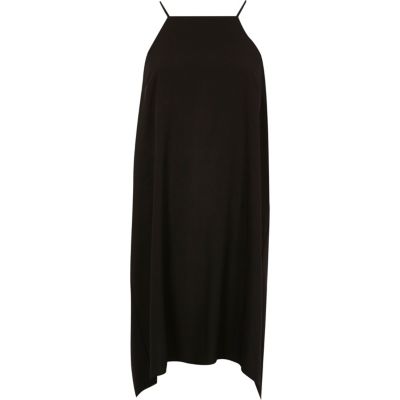 Black ruched swing slip dress